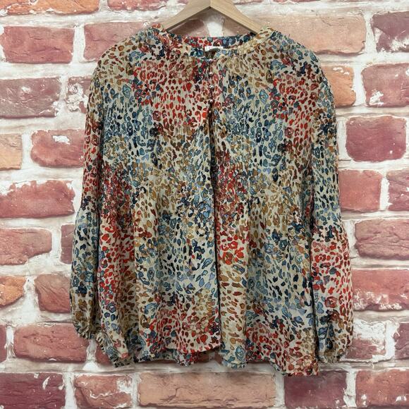 Spense Top Shirt Women's Medium Multicolor Abstract Plisse Casual Popover - Picture 6 of 8